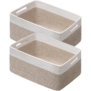 UBBCARE 4 Pack Large Woven Storage Baskets for Organizing, Clothes/Towel/Sweater Organizer for Closet, Storage Baskets Bins for Shelves, Blanket Basket, 17''Lx13''Wx7.5''H, Light Brown/White