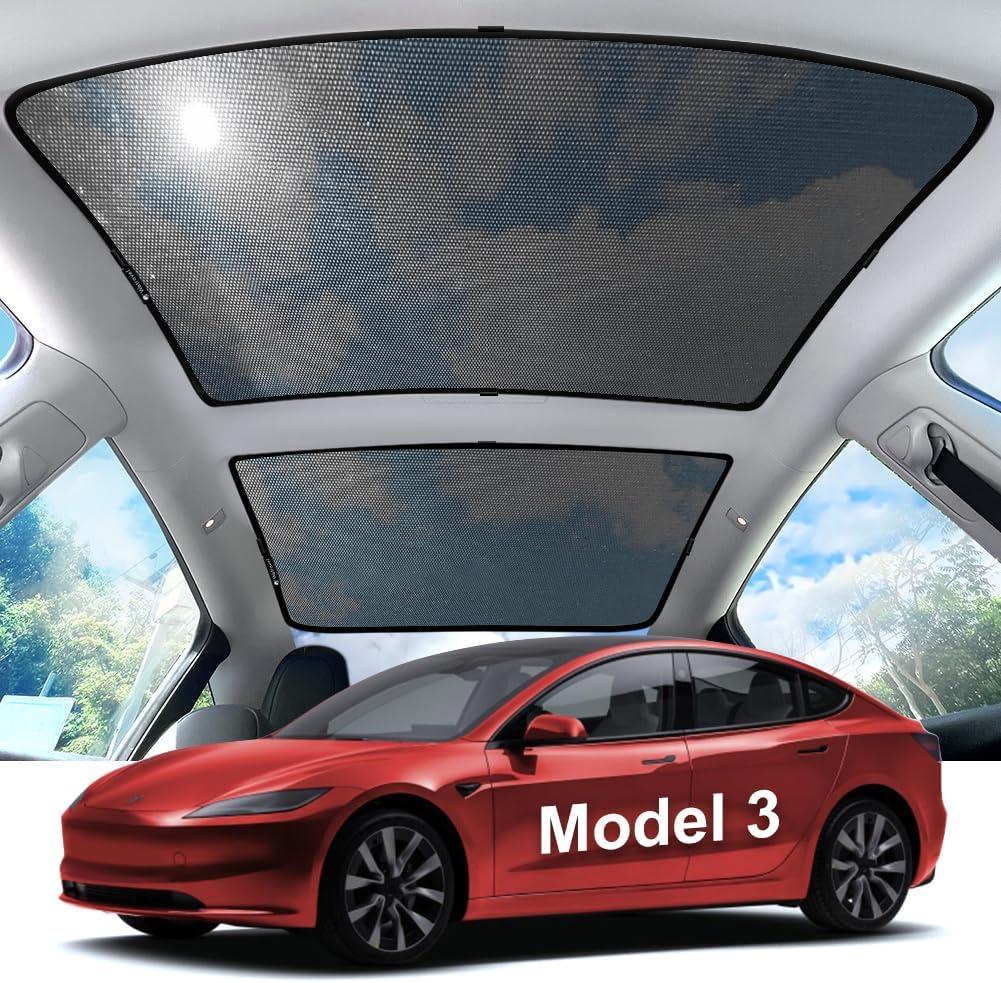 Lightweight mesh Sunshade Roof for Tesla Model 3(2020-2025),2 in 1 Upgraded Sunroof Windshield Shade,Foldable Front & Rear Sunroof UV & Heat Insulation Glass Roof Sun Shade for Model 3 Accessories