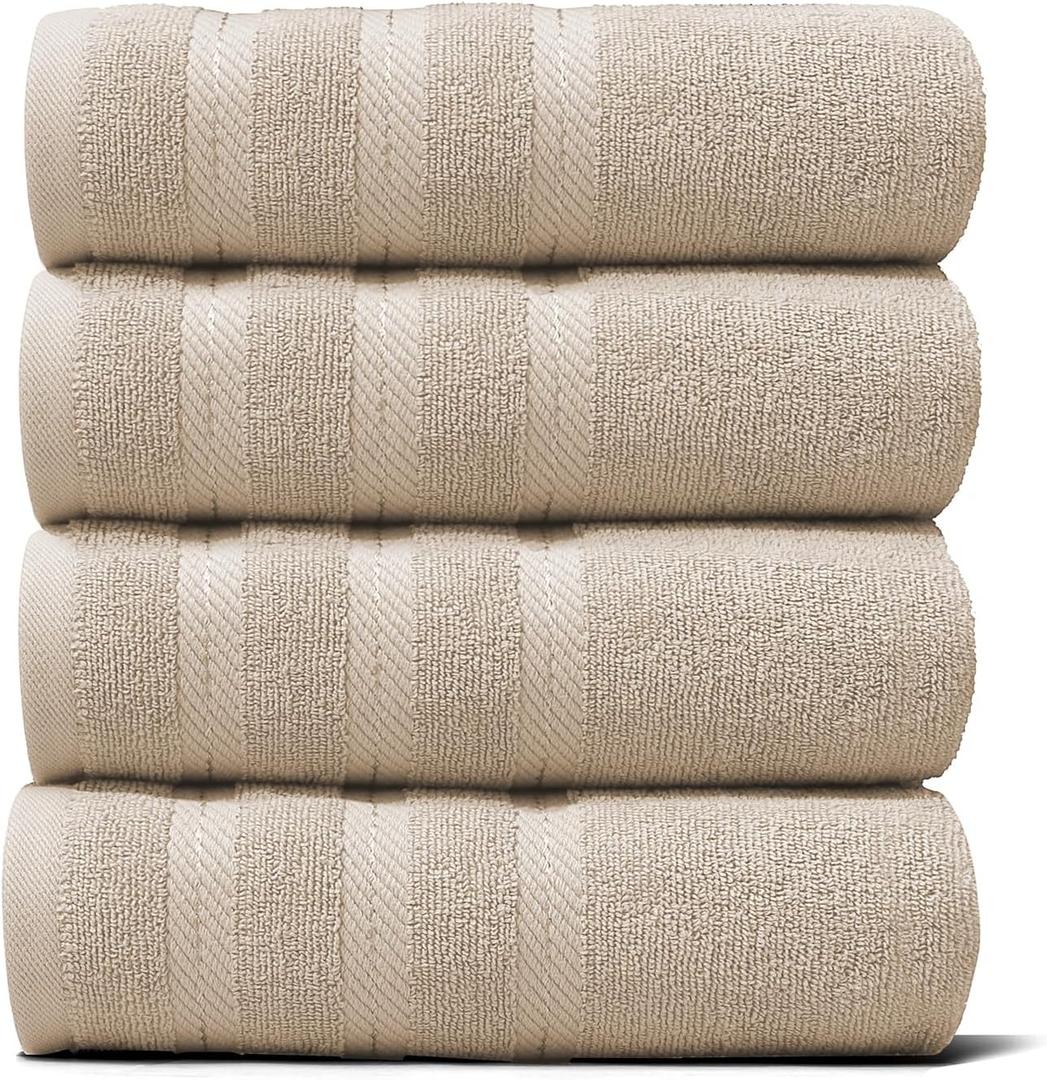 Hearth & Harbor Luxury Hand Towels - 100% Ring Spun Cotton Hand Towels for Bathroom, Shower, Spa, Soft & Absorbent Towels, 4 Piece Set, Beige