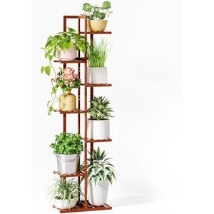 ROSSNY 55 Inch Tall Plant Stand Indoor, 7 Tier 8 Potted Bamboo Plant Stands for Indoor Plants, Corner Plant Stand, Tiered Plant Stands, Plant Shelf For Indoor, Planter Holder for Multiple Plants Indoor, Brown