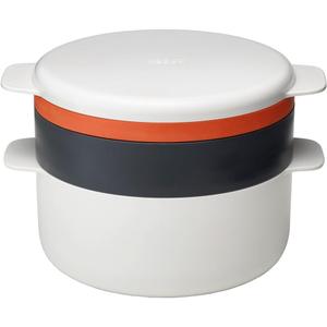 Joseph Joseph M-Cuisine Microwave 4-Piece Stackable Cooking Set, 2 liter cooking pot, steamer, griddle and lid, Orange/Beige