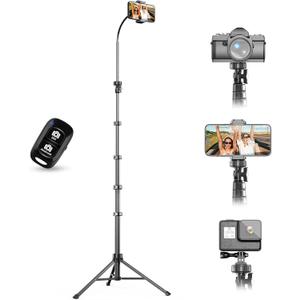 UBeesize 88 Flexible Phone Tripod with 14.95 Gooseneck, Remote and Phone Holder, Overhead Cell Phone StandSelfie Stick for Video Recording, Compatible with iPhone Android Phone, Camera Black