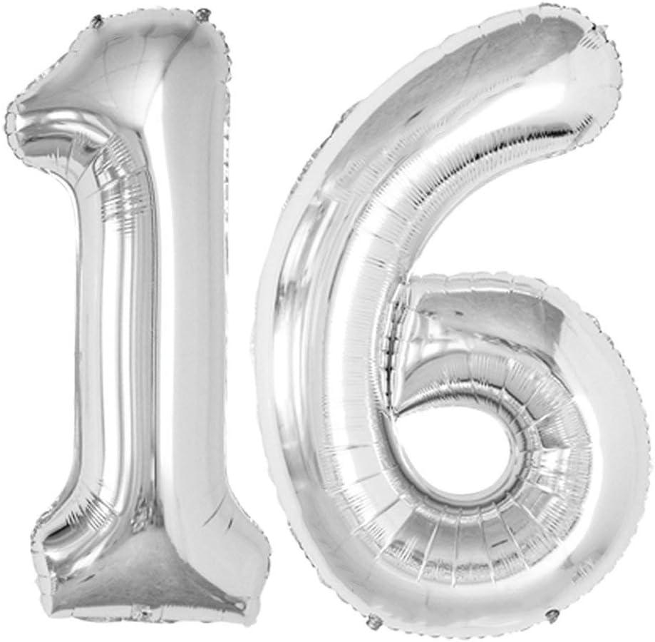 GOER Number 16 Balloons for 16th Birthday Sweet 16 Party Decorations,42 Inch Jumbo Foil Helium 61 Balloons for 61st Birthday Party Decoration (Sage Green) (Silver)