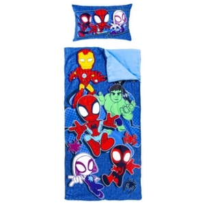 Kids Slumber Bag and Pillow - 54 x 27 Inch Comfy Indoor Sleeping Bag for School and Sleepovers, Spider-Man