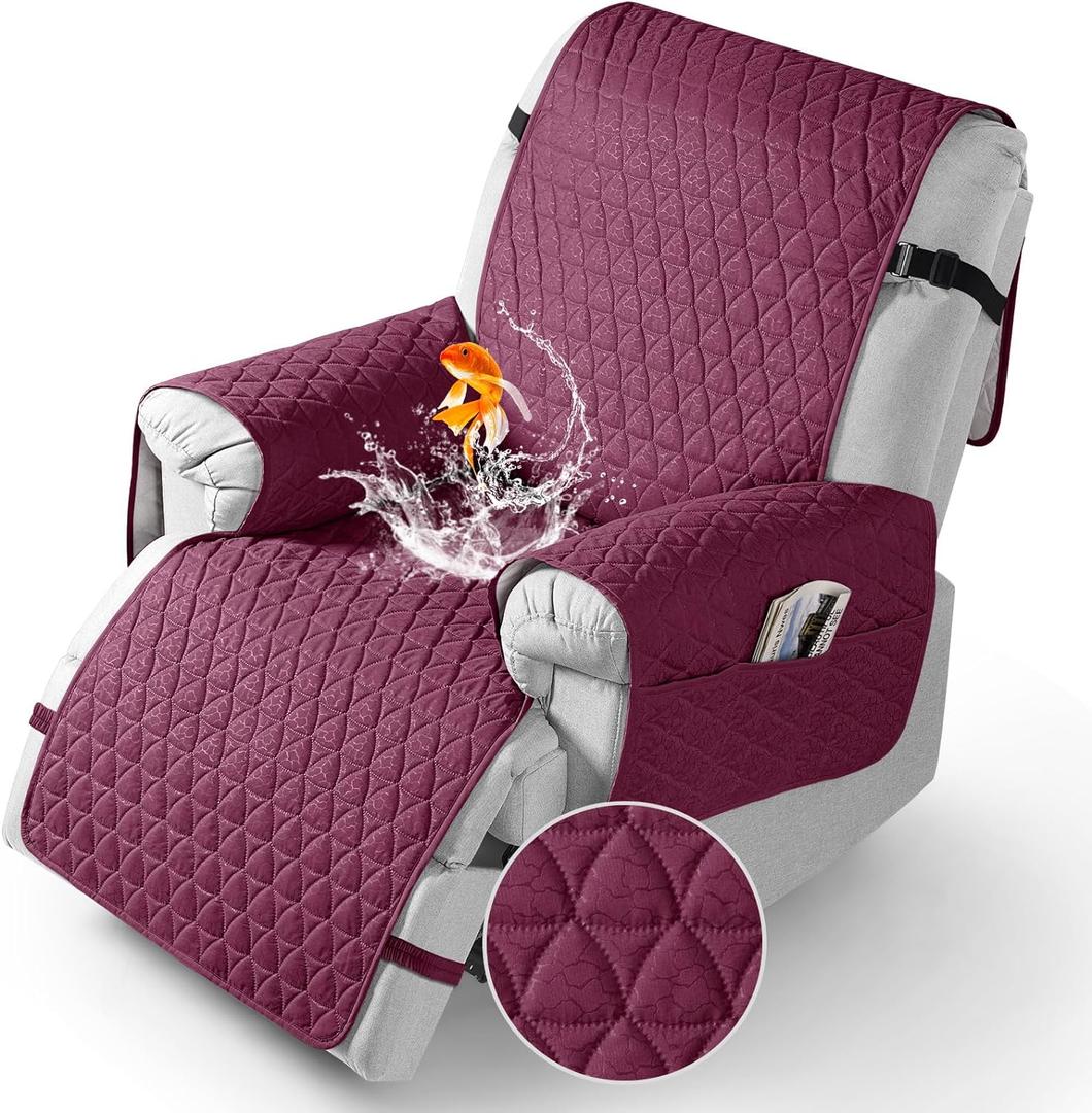 TAOCOCO 100% Waterproof Recliner Cover - Recliner Cover with Non-Slip Granule, Recliner Chair Covers with Elastic Band, Recliner Chair Covers for Reclining Chair(Wine, Medium-25'')