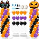 Kasyat 2 Set Halloween Balloon Column Stand Kit with Cat Head Scary Pumpkin Foil Balloon Orange Black Purple Arch Garland Kit for Spooky Birthday Party Halloween Theme Decoration