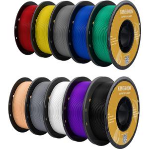 Kingroon PETG 3D Printer Filament, 10 Rolls, Dimensional Accuracy +/- 0.03 mm, 10kg Spool(22lbs), 1.75 mmBlack White Grey Red Blue Green Purple Skin Silver Yellow (10*1kg(black&white&grey&red& Blue &Green&purple& Skin &Silver &Yellow)