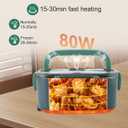 Buddew Electric Lunch Box 80W Food Heater with Dual Container, Portable Lunch Warmer for Adults, Upgraded Heated Lunch Box for Car/Truck/Office (GREEN-Dual Container)