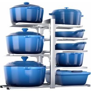 ORDORA 8-Tier Pots and Pans Organizer under Cabinet, Kitchen Cabinet Organizers and Storage, Heavy Duty 120LBS Pots and Pan Storage Rack Organizer inside Cabinet, Adjustable, Silver