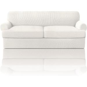 PrinceDeco T Cushion Sofa Slipcover 3 Pieces Sofa Covers for T Cushion Couch Soft Couch Covers Sofa Slip Cover Furniture Covers with 2 Individual T Shape Seat Covers Width Up to 88", Porcelain