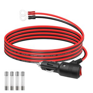 GELRHONR Car Cigarette Lighter Male Plug to O Ring Terminal with ON Off Switch Adapter Cable,12V-24V 16AWG Auto Cigarette Lighter Extension Cable Cord with 15A Fuse (2M/6.5Ft)