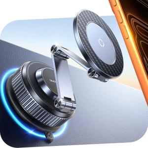 2026 Upgraded 360Rotation Nano Gel Suction Phone Holder, Foldable Metal Vacuum Magnetic Phone Holder [119+LBS Max Suction] Tesla model Y/3 MagSafe car Phone Mount for iPhone 17 16 Pro Max S26 Ultra