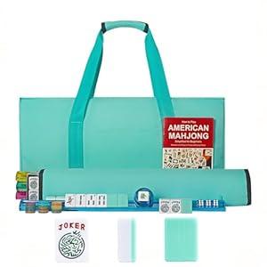 GUSTARIA American Mahjong Game Set, 166 Light Green Tiles, 4 All-in-One Color Rack/ Pushers, Complete Mahjong Tile Set, Light Green Carrying Bag
