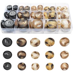 110Pcs Mixed Sewing Buttons, 4-Hole Craft Round Blazer Buttons, 5 Color 3 Size (15mm, 20mm, 25mm) Suit Coats Resin Button, Suitable for Variety Clothing Sewing, DIY Craft (Coffee Color, Style G)