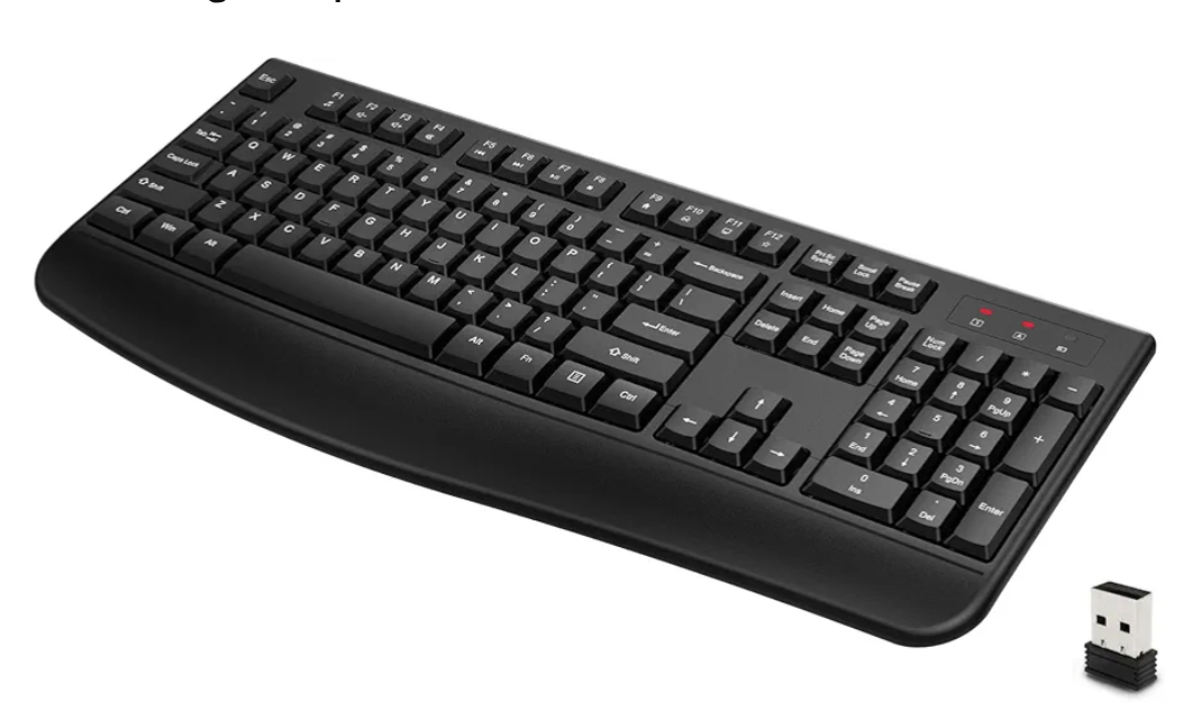 Wireless Keyboard, 2.4G Full-Sized Ergonomic Wireless Computer Keyboard with Wrist Rest for Windows, Mac OS Laptop/PC/Desktop/Notebook(Black)