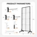 HUHOLE Heavy Duty Gridwall Display Stand with Wheels (2.2' x 5.2'), Portable Retail Wire Rack for Craft Fairs & Garage Storage, Includes 12 Hooks-Black, 26 inches x 1.6 inches x 62.2 inches