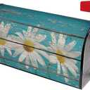 Sweetshow Rustic Spring Daisy Mailbox Covers Magnetic Standard Size 21x18 Inch Teal Old Wood Board Mailbox Decals Mailbox Wrap Post Letter Box Cover Mailbox Post Cover for Garden Yard Decor