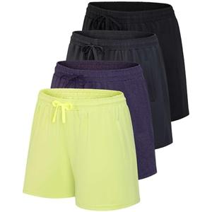 Real Essentials 2 Pack: Womens Athletic Dry-Fit Lounge Shorts with Zipper Pockets L