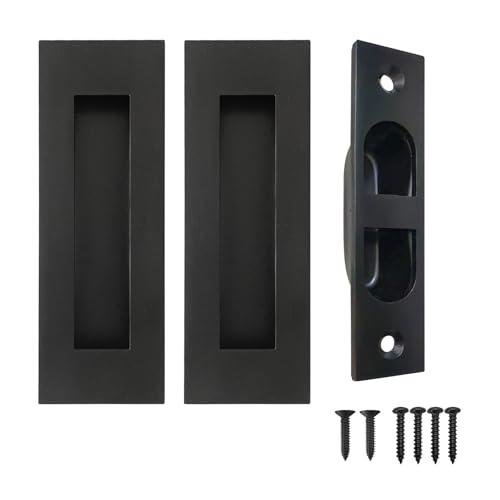 Fihatokus Pocket Door Handles and Edge Pull,4.72 inch Recessed Flush Finger Pulls,304 Stainless Steel Pocket Door Hardware, Black