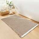 Waffle Bath Mat - Boho Bathroom Rugs Non Slip Washable, Super Absorbent & Quick Dry, Small Bath Mats Farmhouse Bathroom Decor, 18'' x 30'', Khaki and White