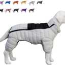 Warm Dog Jacket, 4-Legs Covered Waterproof Windproof Reflective Vest, Zippered Adjustable Outdoor Snow Jacket, Off White 3XL (22-inch)