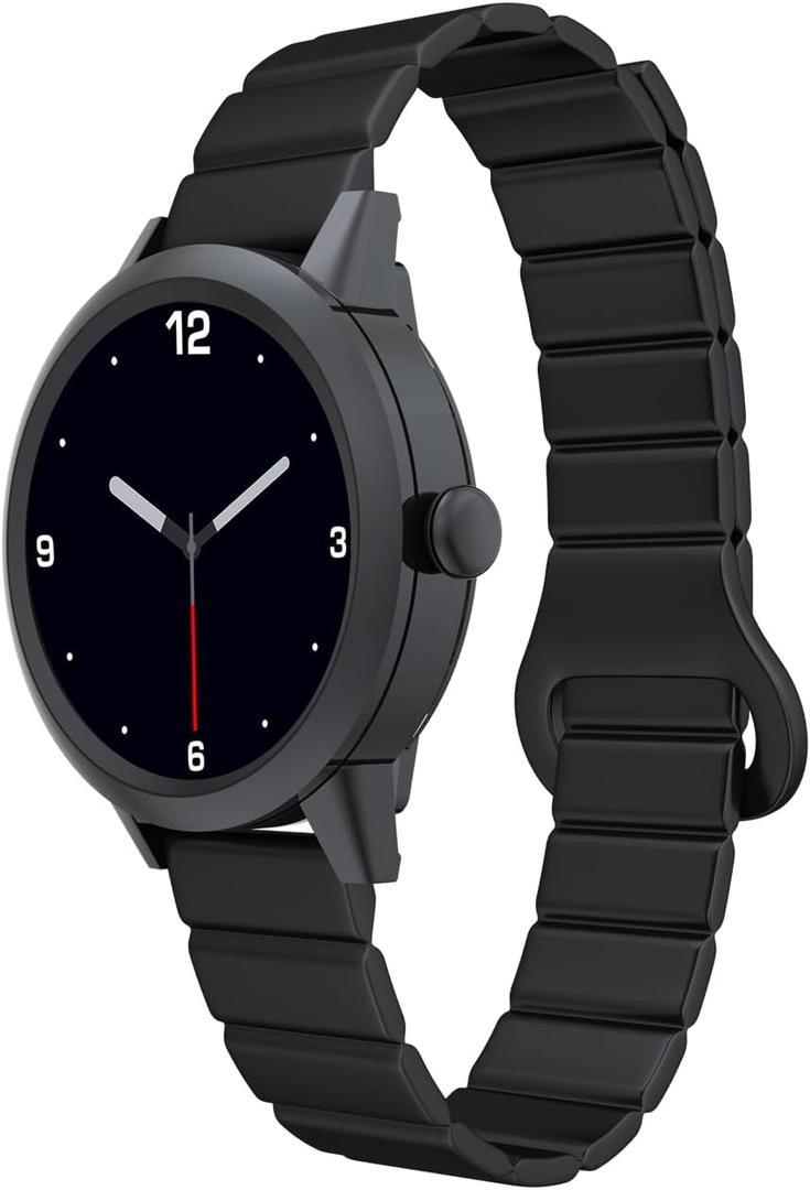 KAVVO Macaron 36mm Round Stylish Watch, 1.106'' AMOLED Retina Screen, Always-on Display, Silicone Magnetic Suction Strap, Female Health Record, Waterproof(Mistic Black)