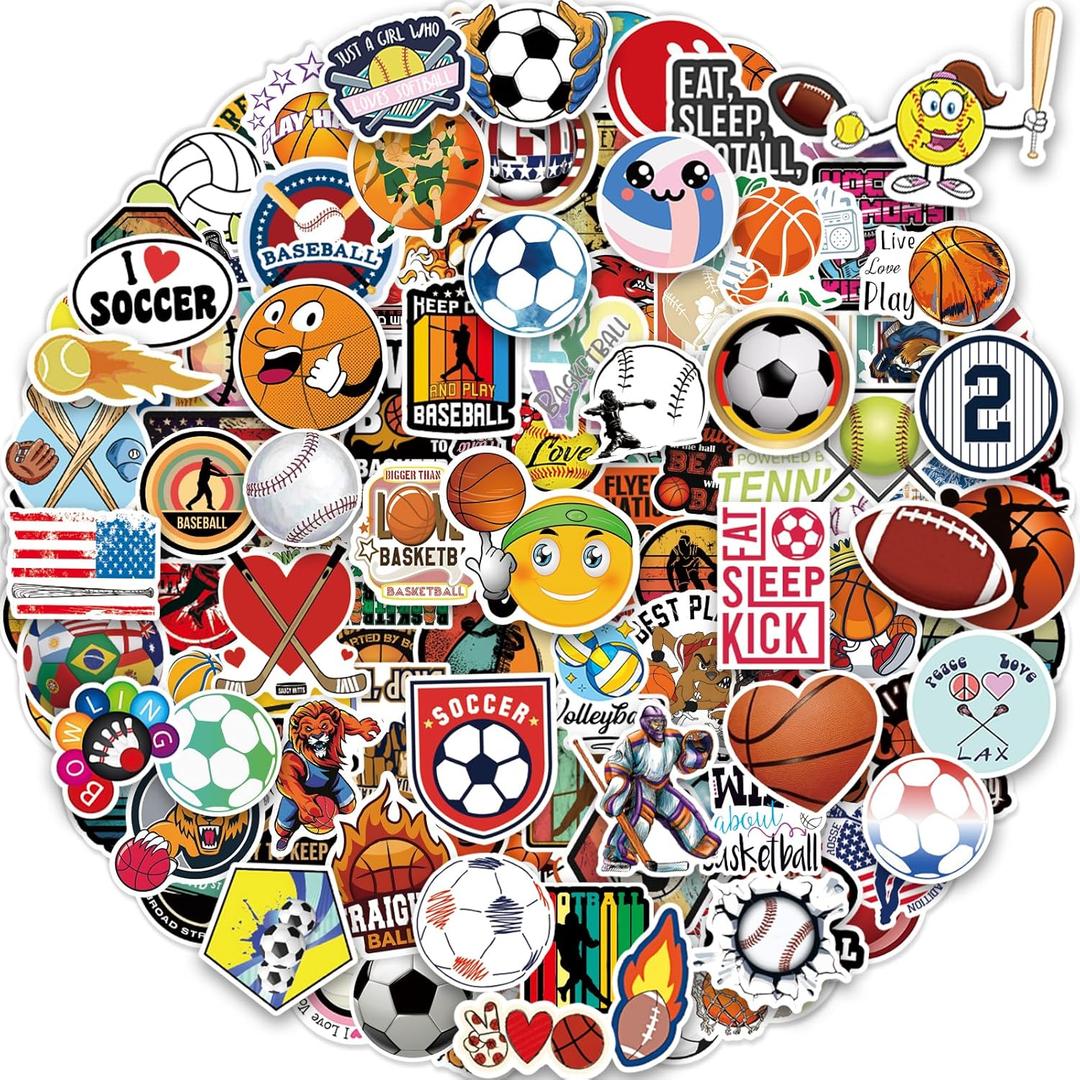 pcnearty 300 Pcs Sport Stickers for Kids, Sport Water Bottle Stickers, Vinyl Waterproof Laptop Sticker for Water Bottle, Bulk Sticker Packs for Boys Kids Classroom Prizes for Elementary Students