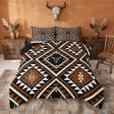 Erosebridal Rustic Western Full Comforter Set for Men,Southwestern Aztec Bedding Set Bohemian Quilt Ethnic Horns Bull Skull Farmhouse Bedroom Decor Brown Black White Geometric Diamond Duvet Insert