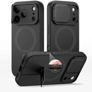 SURITCH for iPhone 17 Pro Case with Camera Control Cover, Camera Cover and Adjustable Kickstand, Compatible with MagSafe, Shockproof Bumper Protective Cases 6.3 Inch, Black