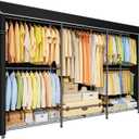 ULIFHOME E14C Max Heavy Duty Closet Organizer SystemFreestanding Clothing Racks for Hanging ClothesAdjustable Garment Rack 86" W 16" D 77" H Hold 1060 lbsBlack Rack with Black Cover