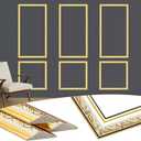 3 Set Gold White Peel and Stick Wall Molding Kit 6 Frame Premade Wainscoting Accent Panel Ready to Assemble 3D Wall Panels Trim for Interior Mirror Home Molding Decor, 54 x 24 Inch