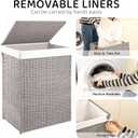 OIAHOMY Laundry Hamper with Lid, 90L(23.8 Gal) Large Wicker Laundry Basket for Bedroom, Handwoven Paper Rope Clothes Hamper with Washable Liner & Metal Frame, Decorative Organizer for Bathroom Grey