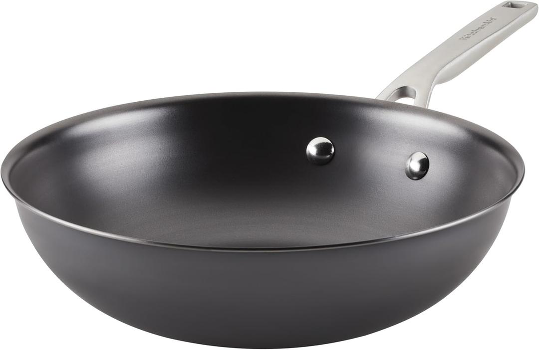 KitchenAid NITRO Carbon Steel Stir Fry Pan/Wok, Stainless Steel Handle, Compatible with All Cooktops, 10 Inch - Black