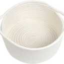 Small Woven Basket with Handle, Small Cute White Storage Baskets for Organizing, Tiny Decorative Round Cotton Rope Woven Closet Storage Bin, Baby Boho Empty Gift Basket for Nursery