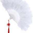 Grevosea Feather Fan, 20s Vintage Folding Fan Renaissance Rave Fans, Foldable Hand Feather Fans for 1920s Gatsby Party,Clothing Accessories and Party Decorations (White)