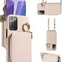 Wallet Case for Samsung Galaxy Note 20 5G with Shoulder Strap Ring Buckle, PU Leather Zipper Flip Organ Purse, Card Holder Stand Phone Cover for Note20 Notes 20s Twenty Not S20 Women Men White