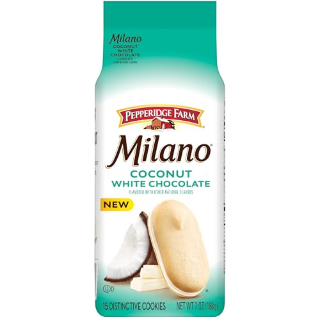 10 Pack  Pepperidge Farm Milano White Chocolate Coconut Flavored Cookies, 7 Oz Bag