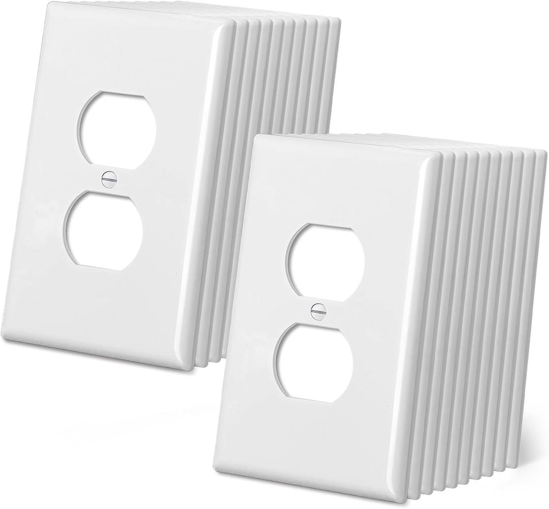 CML Jumbo Duplex Outlet Covers, 20 Pack Oversized Electrical Outlet Wall Plate, 1-Gang Switch Plates, Dual Receptacle Faceplate, Over-Size 3.5 x 5.5, Impact Resistant, Gloss White, ETL Listed