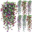 6 Pcs Spring Artificial Hanging Flowers Outdoor Faux Silk Mum Plant Decor Violet with Eucalyptus Realistic UV Resistant Trailing Vine Spring Porch Yard(Elegant Color,Chamomile)