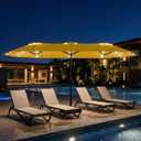 15ft Large Patio Umbrella with Solar Lights and Base, Double-Sided Outdoor Rectangle Umbrella with 48 LED Lights, Market Table Umbrellas with UV Resistant Canopy