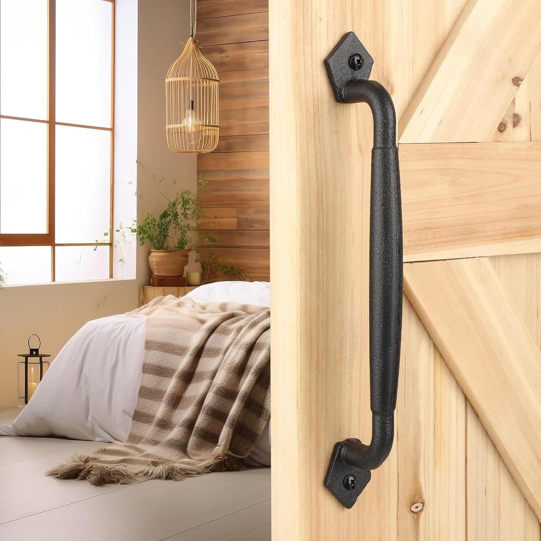 Rustic Barn Door Handle, 12" Heavy Duty Large Design Barn Pull Handle, for DIY Sliding Barn Door, Gate, Shed, Garage | Round Solid Metal Material, Matte Black Finish