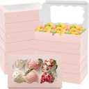 60Pcs 7 x 4 3/8 x 1 Inch Cookie Boxes with Clear Window Small Pink Cookie Boxes Bakery Treat Boxes for Dessert, Donuts, Pie, Candy, Macaron