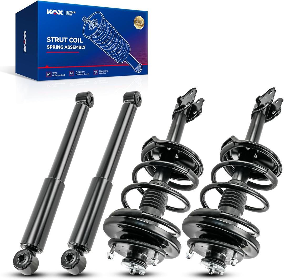 KAX Complete 4 Piece Front and Rear Strut Assembly Kit for 2003-2008 Honda Pilot, 2x Shock Absorber Struts with Coil Spring, 2x Shock Absorber Struts, Full Set Replaces All 4 Corners