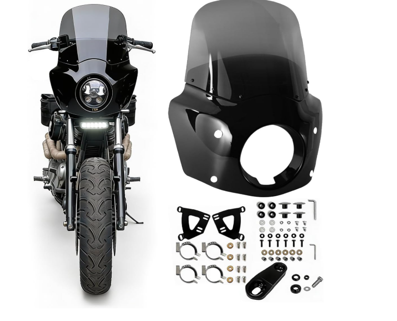 Motorcycle Fairing 5.75" Headlight Fairing with 13" Motorcycle Windshield 39mm Mounting Hardware(Narrow-Glide) for Harley Sportster 1100 1200 Iron 883(Smoke)