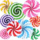 9 Pcs Candyland Party Decorations Paper Fans Candyland Themed Classroom Decorations Lollipop Hanging Paper Fans for Christmas Sweet Candy Birthday Wedding Party Supplies