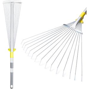 JARDINEER Adjustable Metal Leaf Rake, for Leaves Shrubs and Small Areas in Garden, Yard, Lawn, with Expandable Head 7-23", for Men Women Kids