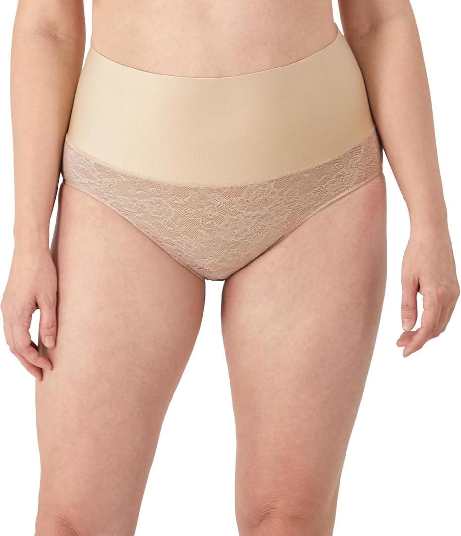 Maidenform Women's High-Waisted Shapewear Underwear - Tummy Control Shaping Brief, Firm Control Panties (Large, Transparent/Nude Lace)