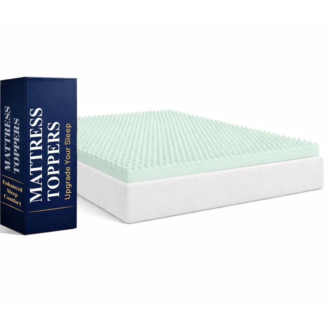 Greaton, 1-Inch Convoluted High Density Foam Mattress Topper, CertiPUR-US Certified for Superior Comfort and Support, King, Green