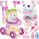G.C Cat Toys for Kids Girls, Electronic Interactive Stuffed Cat Walk Meow and Wag Tail with Stroller Pet Care Accessories Toys Pretend Play Birthday Gifts for Toddlers Girls 3 4 5 6 7 8 Year Old