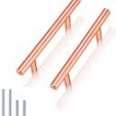 -3" Cabinet Handles Solid Stainless Steel Drawer Pulls Brushed Rose Gold Finish,10 Pack-Kitchen Cabinet Pulls Furniture Hardware Modern T Bar,Diameter 10mm(2/5 Inch), Hole Centers:76mm